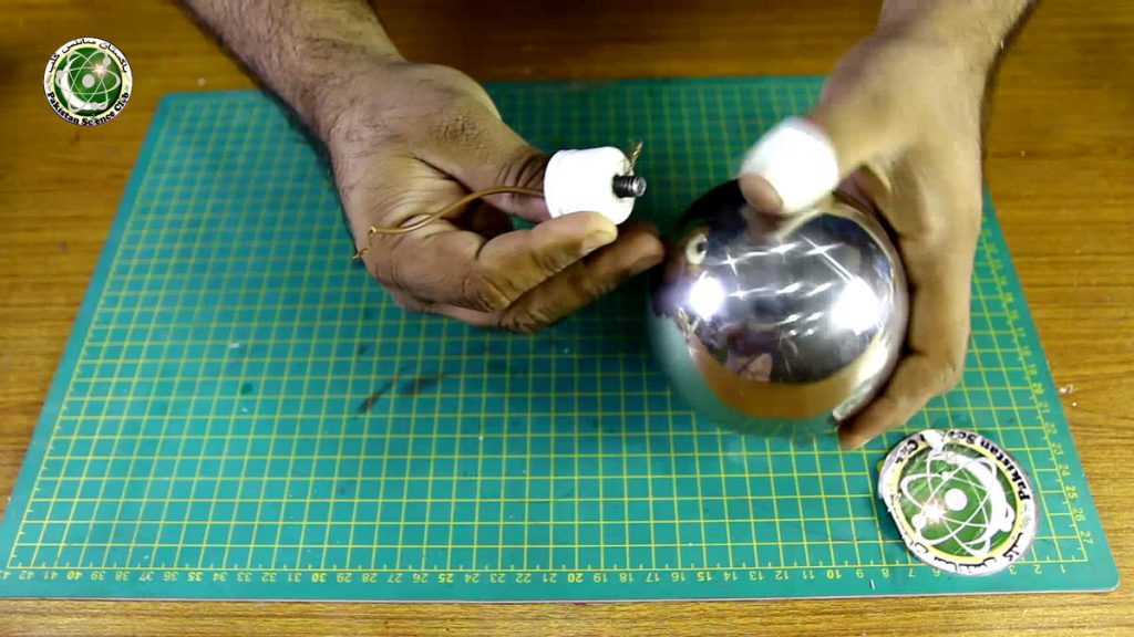 Make a storing electricity ball, pvc pipe cape joint with 4 inch steel ball by the help of nut bolt.