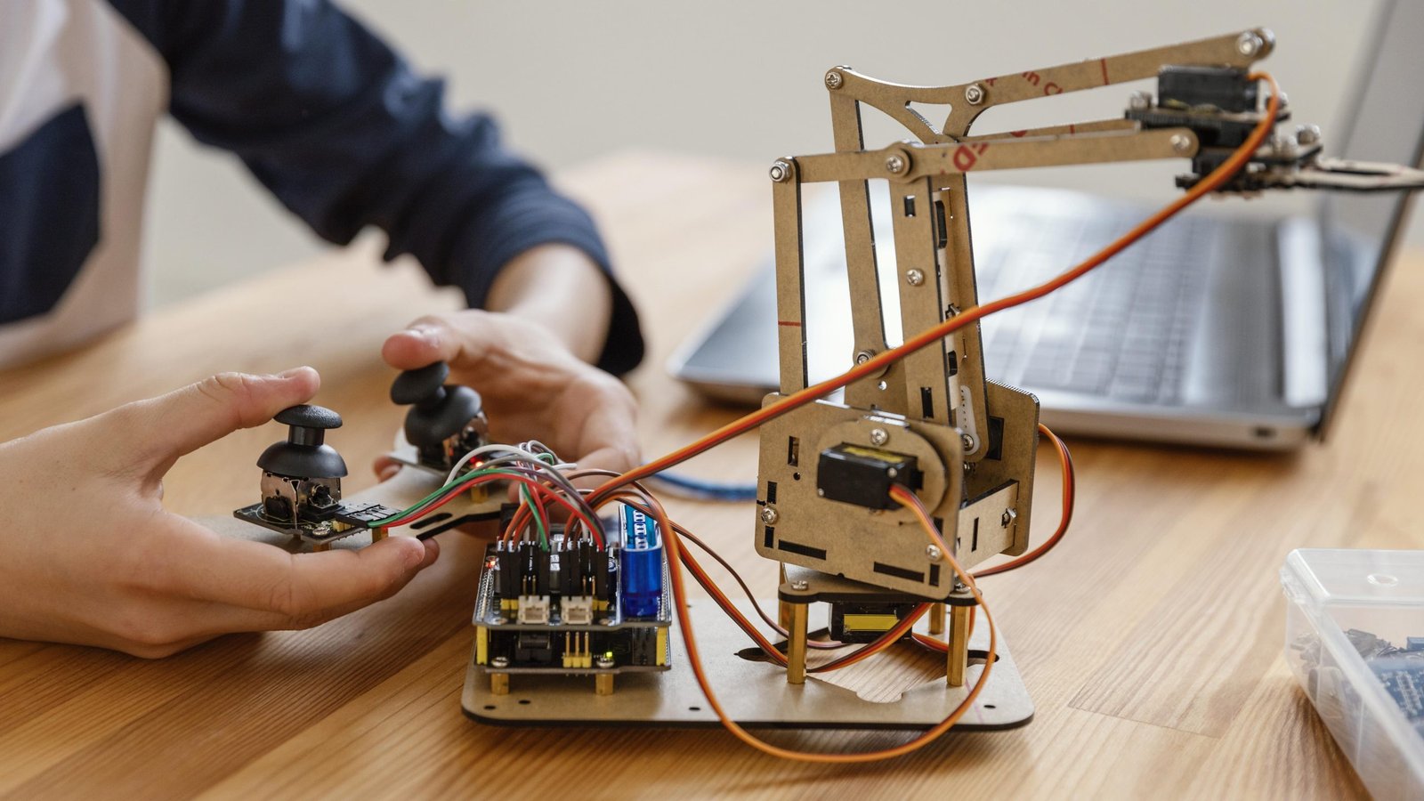 Students building robots